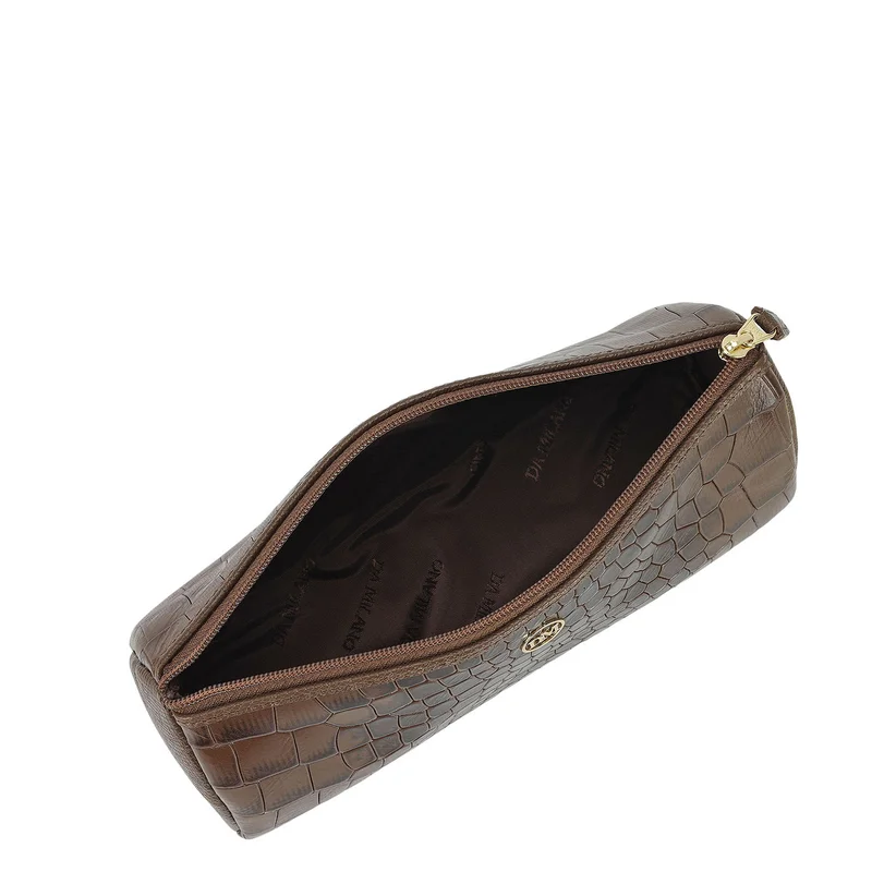 دا ميلانو Croco Leather Multi Pouch - Walnut